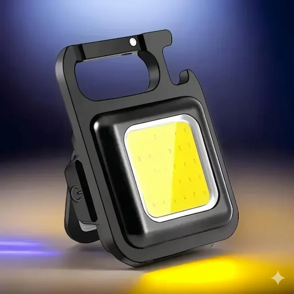 Mini Keychain Flashlight 1000 Lumens Rechargeable – Magnetic, Bottle Opener, Foldable Stand, 4 Modes COB LED Light