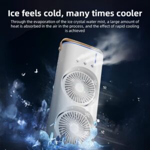 4000mAh Double Ended Spray Fan with Cold Air 3 Speed USB Rechargeable Oscillating Tower Air Cooler with LED Light Remote Control Water Tank for Bedroom Living Room